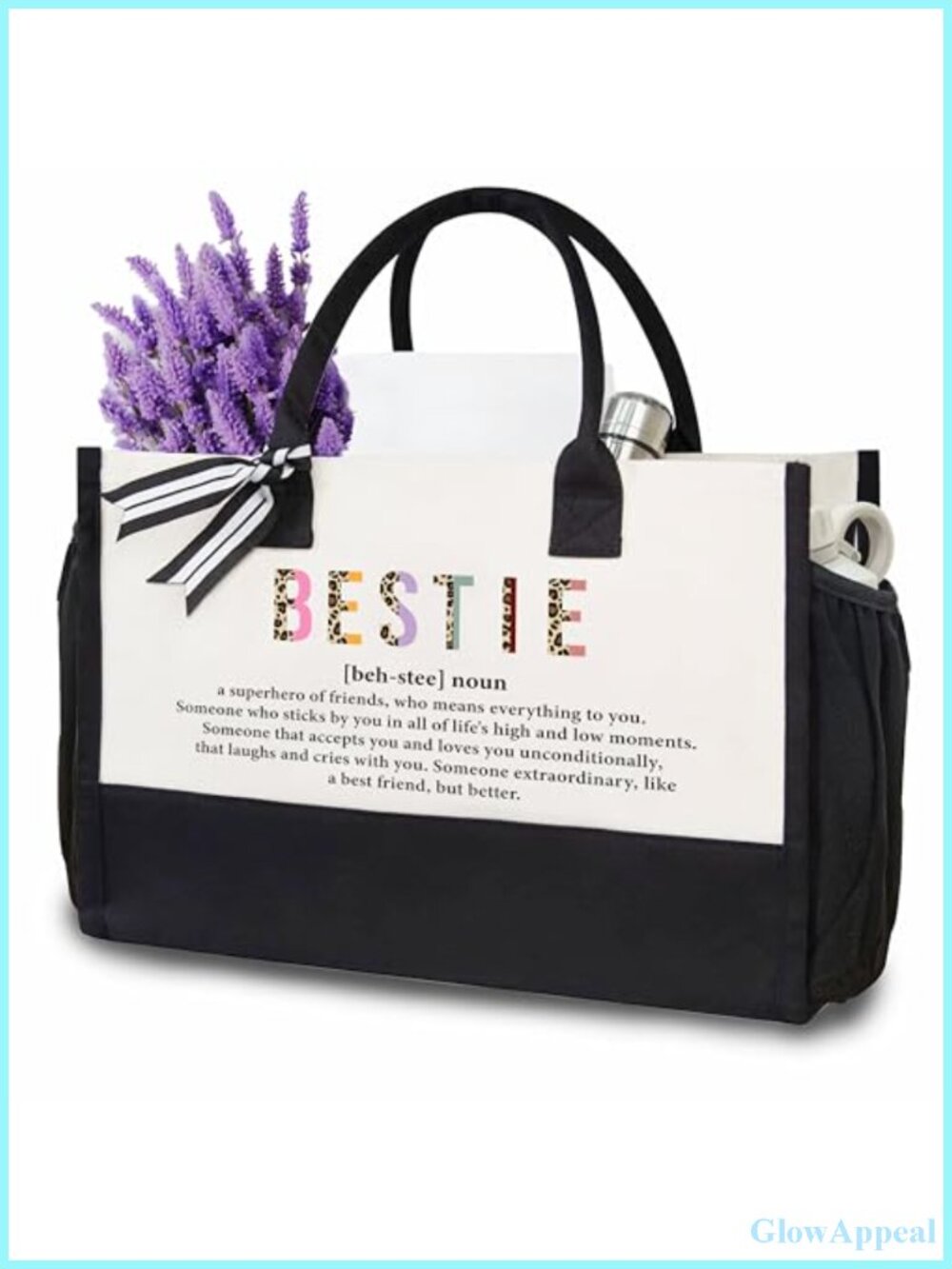 Canvas Tote Bag Bestie Definition Multicolor Large Travel Beach Shoulder Bag
